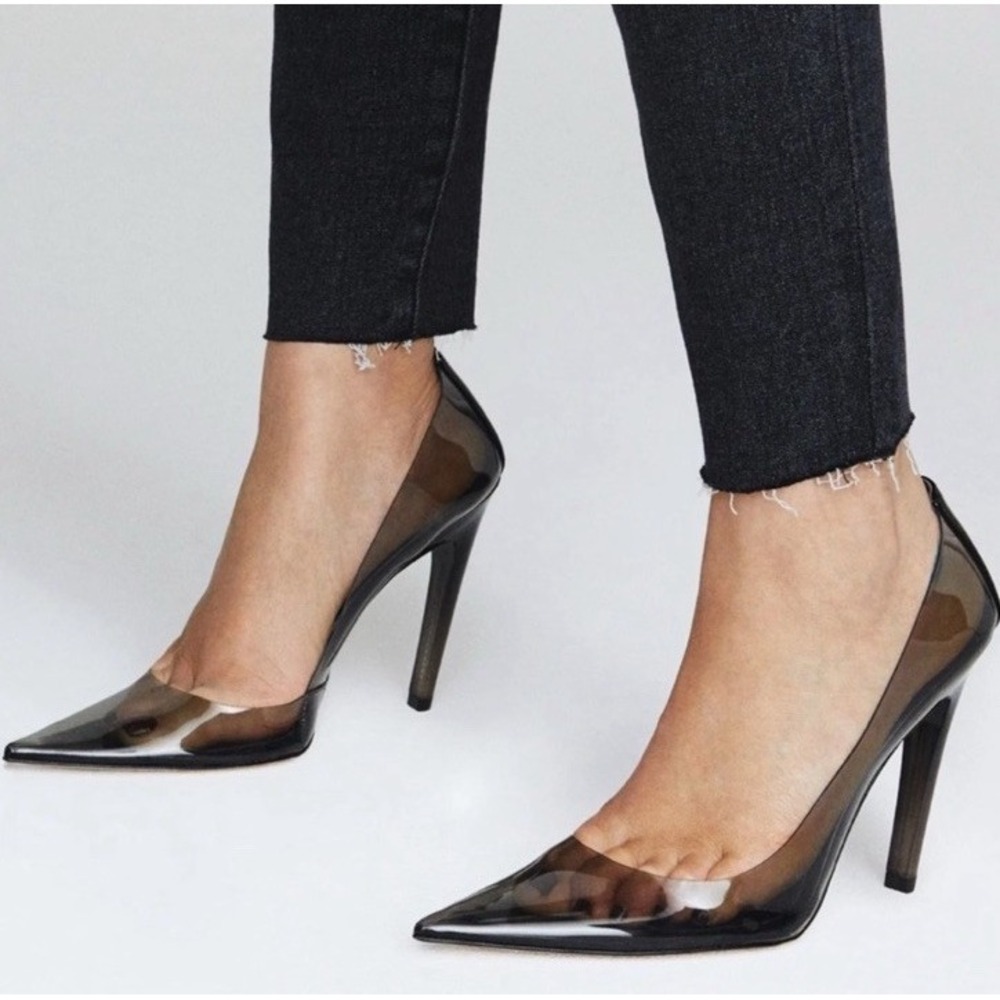 New GOOD AMERICAN Sz 10 Pumps Cinder-f*cking-ella Clear Smoke Translucent Heels